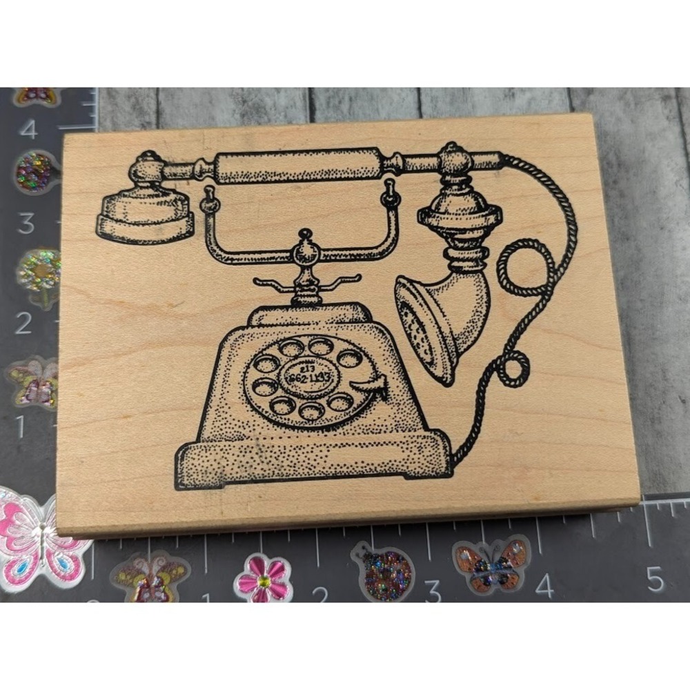 Museum of Modern Art Old Phone 1997 Rubber Stamp Wood #F15